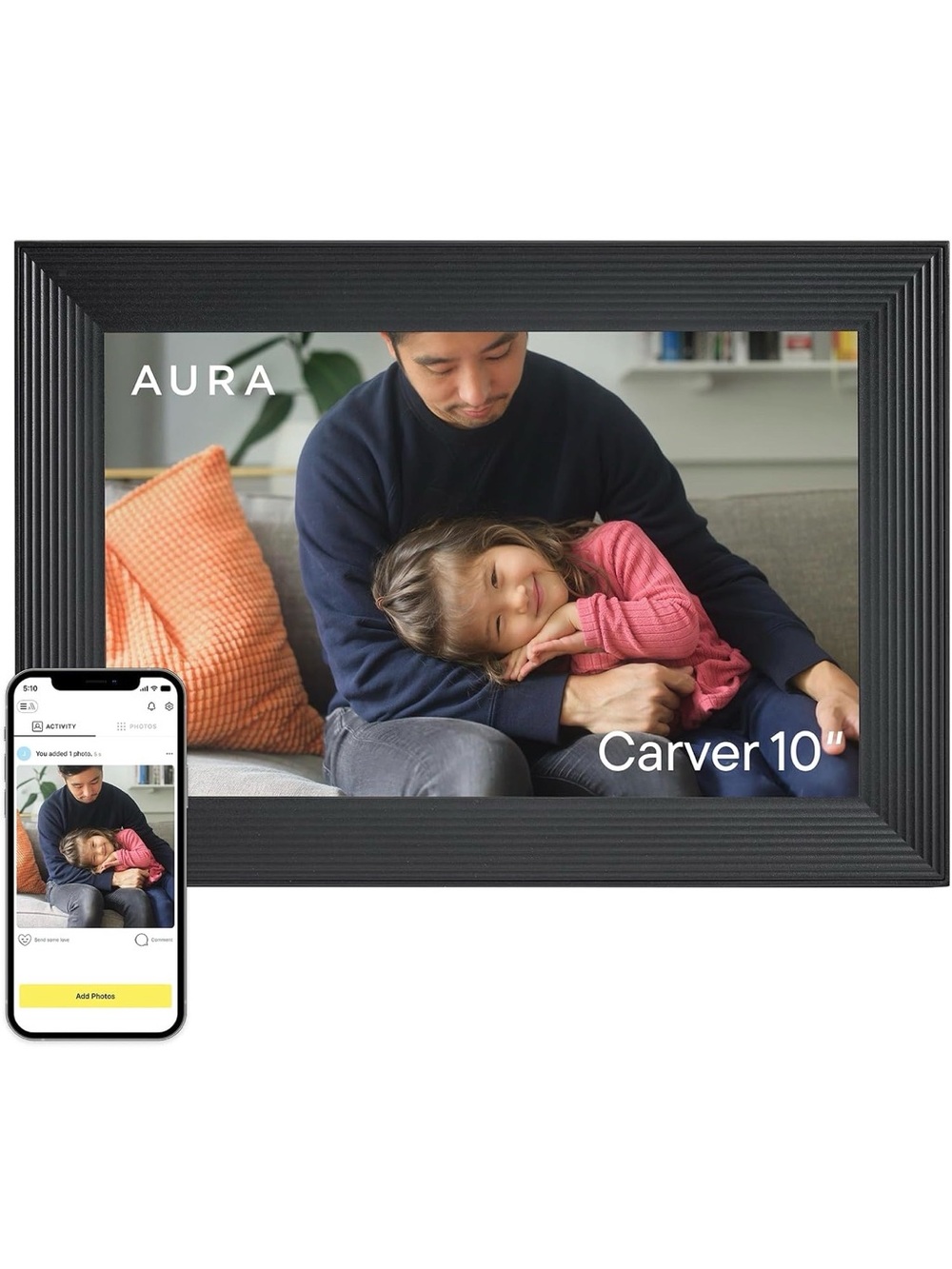 Aura Carver 10" Digital Photo Frame - Black Textured Frame